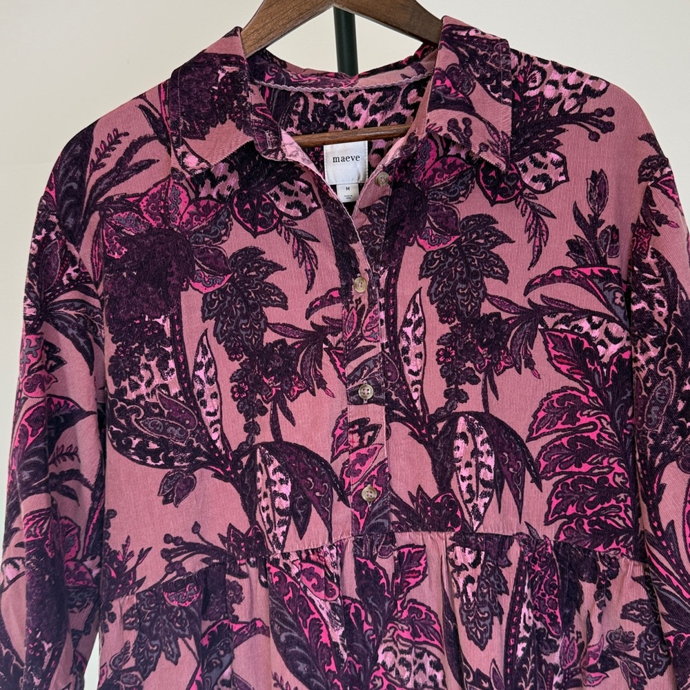Anthropologie The Bettina Corduroy Tiered Mini Shirt Dress by Maeve. Size M - Picture 9 of 11
